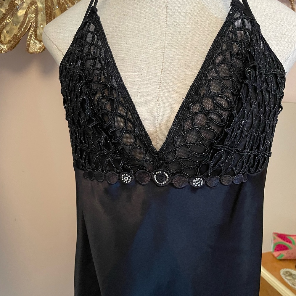 Flora Disco Full Length Nightgown w Low Scoop Back Rhinestone Detail